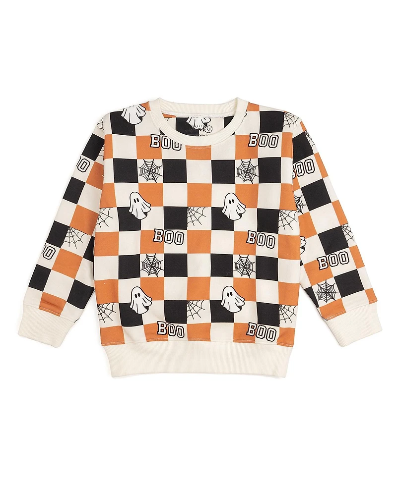 Sweet Wink Little and Big Boys Boo Checkered Halloween Sweatshirt