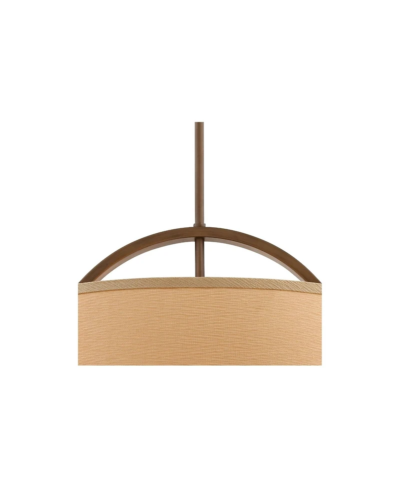 Possini Euro Design Brushed Bronze Drum Pendant Chandelier 20" Wide Modern Sand Stone Linen Shade Fixture for Dining Room House