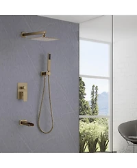 Greenspring Waterfall Spout Single Handle 3-Spray Square High Pressure Tub and Shower Faucet Brushed Nickel (Valve Included)