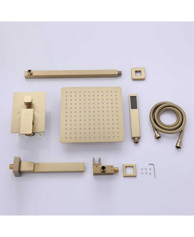 Greenspring Single-Handle 3-Spray Square High Pressure Tub and Shower Faucet in Brushed Gold (Valve Included)