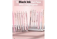 Htutwoo 14 Packs Pastel Gel Ink Pen Set, Cute Retractable 0.5mm Fine Point Pen, Note Taking Aesthetic Pens, 12 Packs Black Ink Pens With 2Pack Highlig