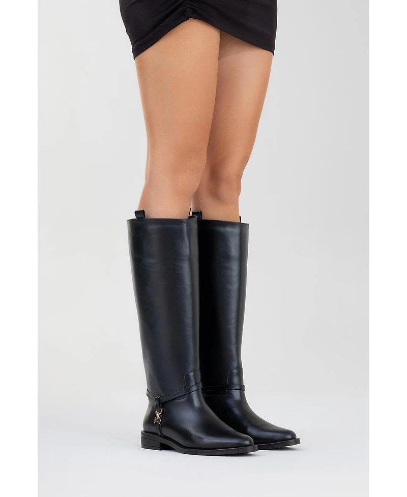 Forever & Always Shoes May Leather Knee High Buckle Boot (Women)