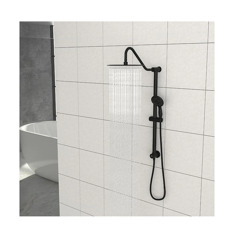 Rainsken 10 Inch Shower System with 5 Function Rain Hand Shower, 26.3" Slide Bar Shower Head Combo, Matte Black