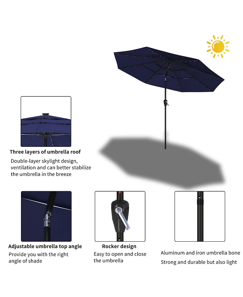 Clihome 3-Tier Patio Umbrella with Led Lights 10ft Outdoor Table Large Pool For Deck, Pool, Garden,