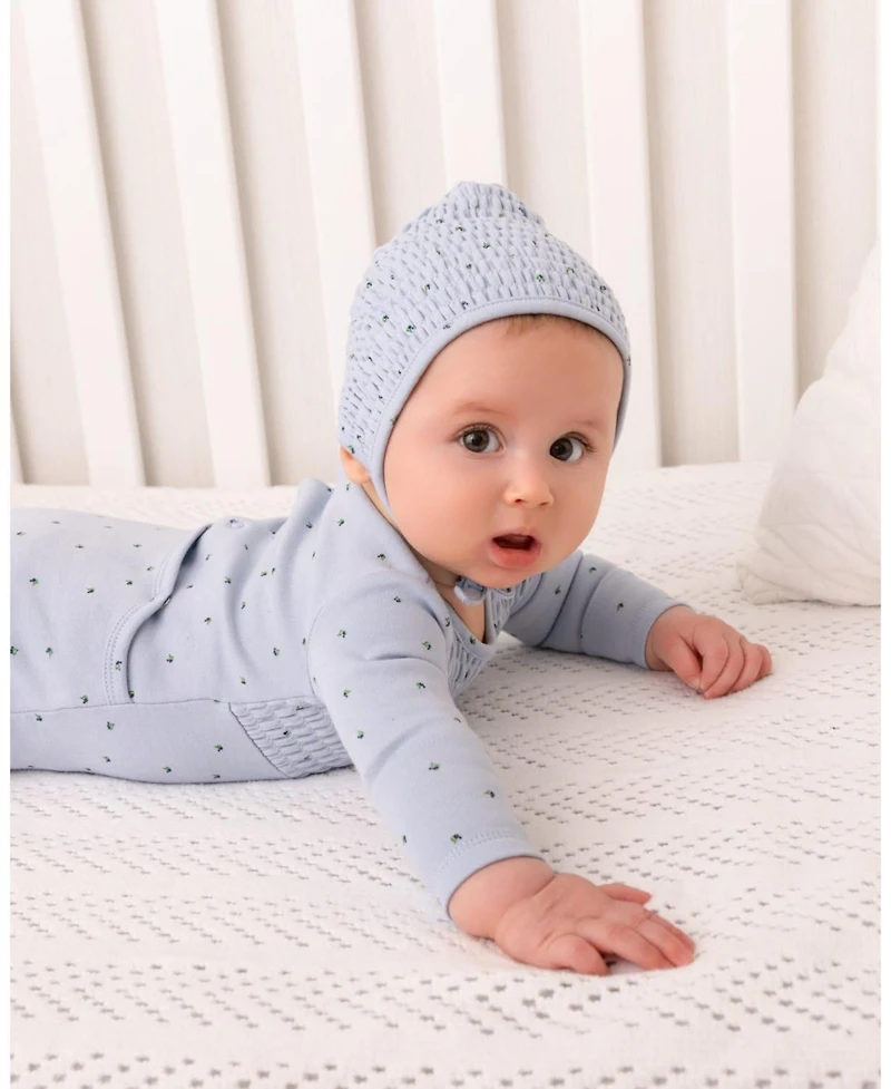 MeMoi 2 Piece Baby Boys "Blueberries" 100% Cotton Smocked Footie Set