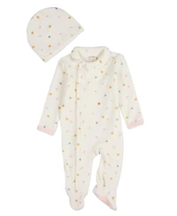 MeMoi Baby Girls 2 Piece "Lily Of The Valley" Cotton Rich Velour Footie Set
