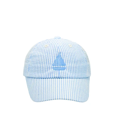 Bits & Bows Seersucker Sailboat Baseball Hat Blue