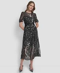 Dkny Women's Crinkle Detail Fit and Flare Midi Dress