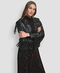 Dkny Women's Fringe Detail Crop Collared Jacket