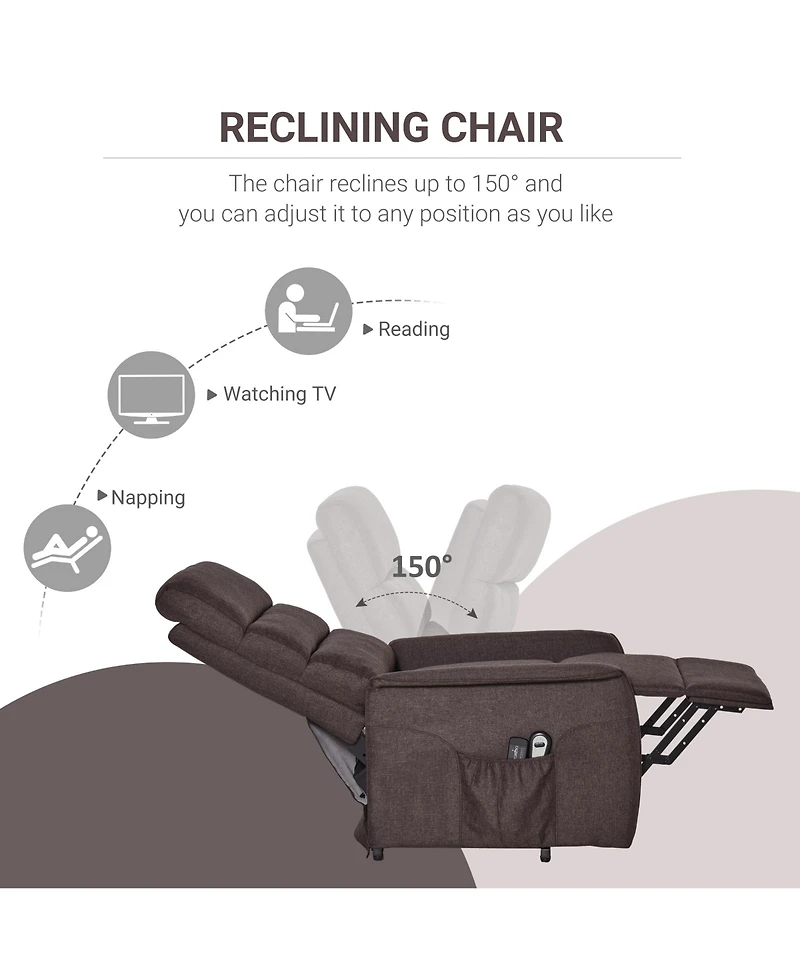 Homcom Power Lift Chair with Vibration Massage with Remote Control, Side Pockets,