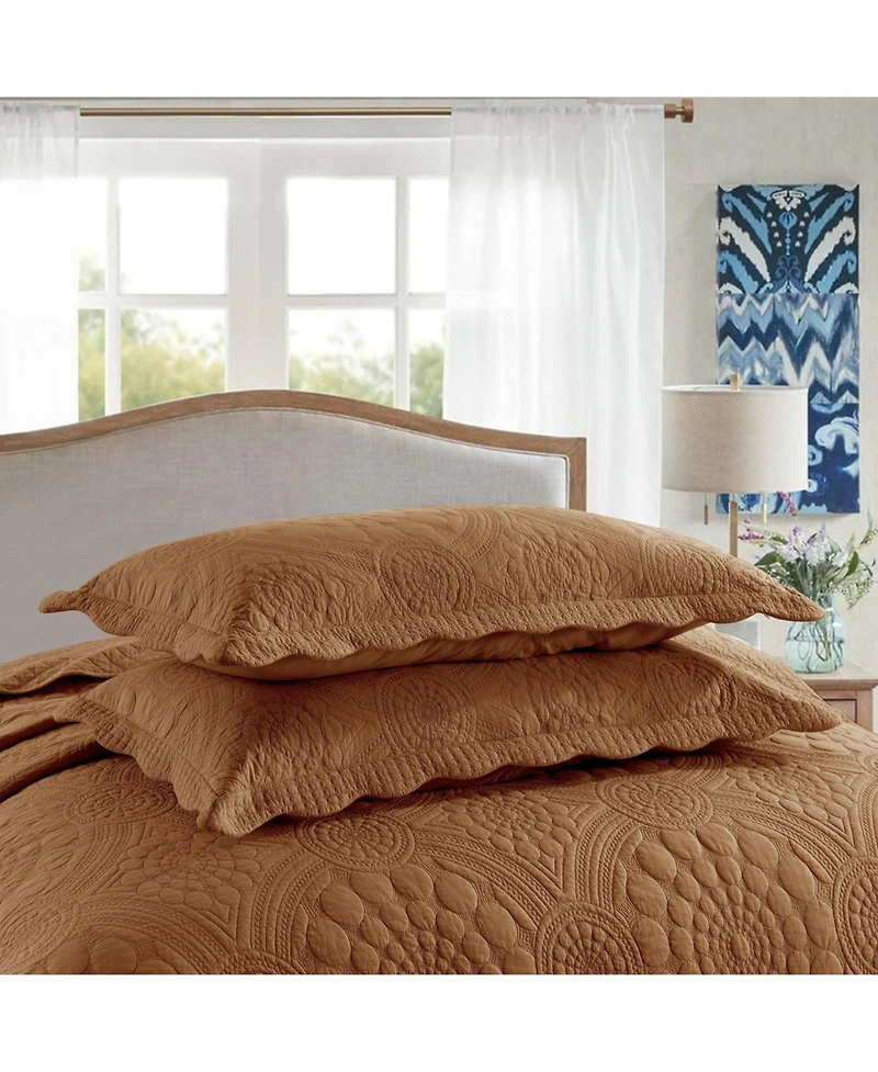 MarCielo 3 Pcs 100% Cotton Oversized Bedspread Quilt Set Embroidery Tf-Queen