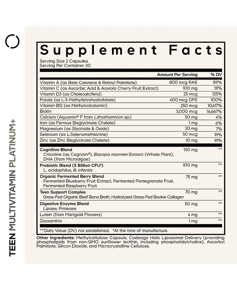 Codeage Teen Multivitamin+ Platinum Supplement