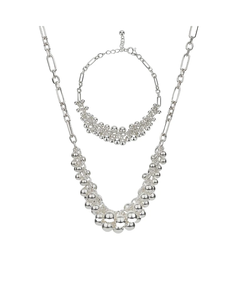 Sterling Silver Vivienne Statement Bouquet Chain Necklace & Bracelet Set