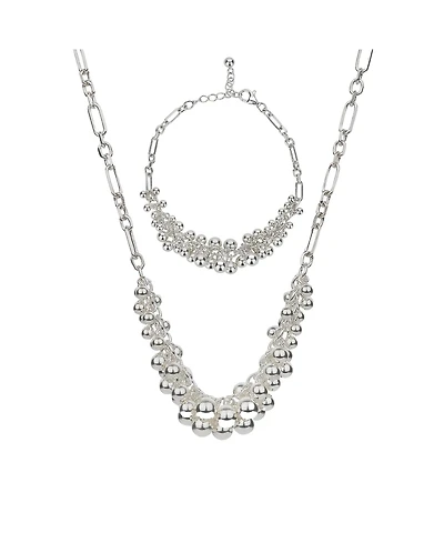 Sterling Silver Vivienne Statement Bouquet Chain Necklace & Bracelet Set