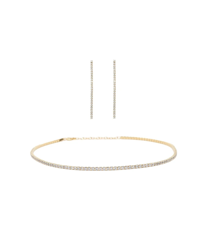 Sterling Silver 18k Gold Plated Cherie Tennis Necklace & Earrings Set