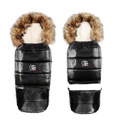 Cover Baby Baby Cover 0-3 Years Organic Premium Beige Wool Adjustable Footmuff in Satin Black