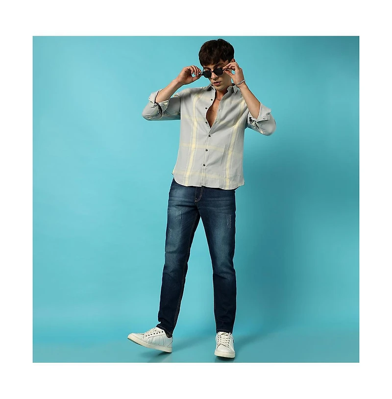 Campus Sutra Men's Plaid Button Up Shirt