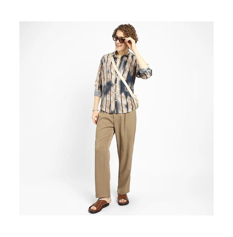 Campus Sutra Men's Tie-Dye Striped Shirt