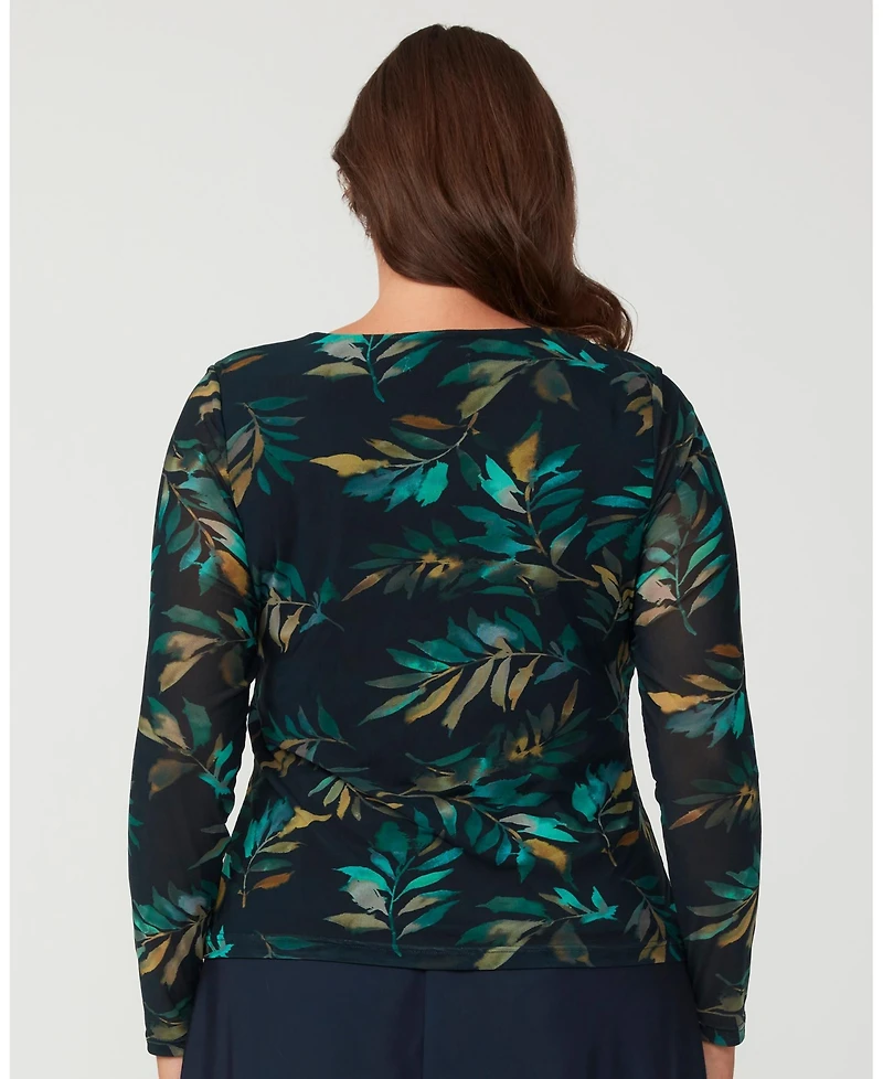 Estelle Foliage Whisper Black Mesh Leaf Long Sleeve Top