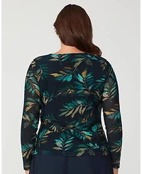 Estelle Foliage Whisper Black Mesh Leaf Long Sleeve Top
