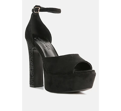 Beaty Womens Rhinestones High Block Heeled Sandals