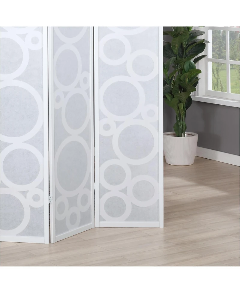 4-Panel Wood Room Divider with Circle Pattern, White