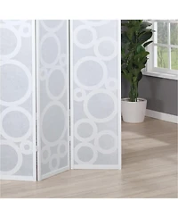 4-Panel Wood Room Divider with Circle Pattern, White