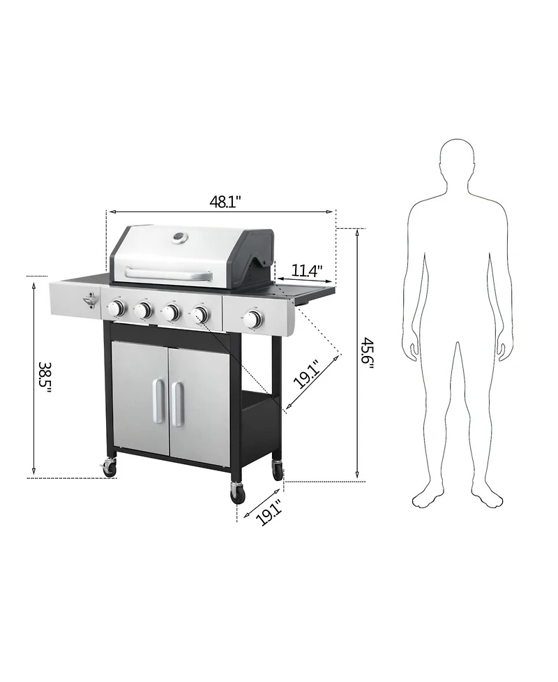 Streamdale Furniture 4-Burner Propane Bbq Grill with Side Burner, 46790BTU