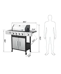 Streamdale Furniture 4-Burner Propane Bbq Grill with Side Burner, 46790BTU
