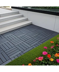 Streamdale Furniture Interlocking Deck Tiles, 44 Pack, 12" Dark Grey, Waterproof Outdoor Patio