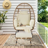 Streamdale Furniture Oversized Wicker Egg Chair with Ottoman