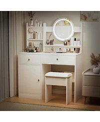 Streamdale Furniture Vanity Desk with Mirror, Lights, and Cushioned Chair