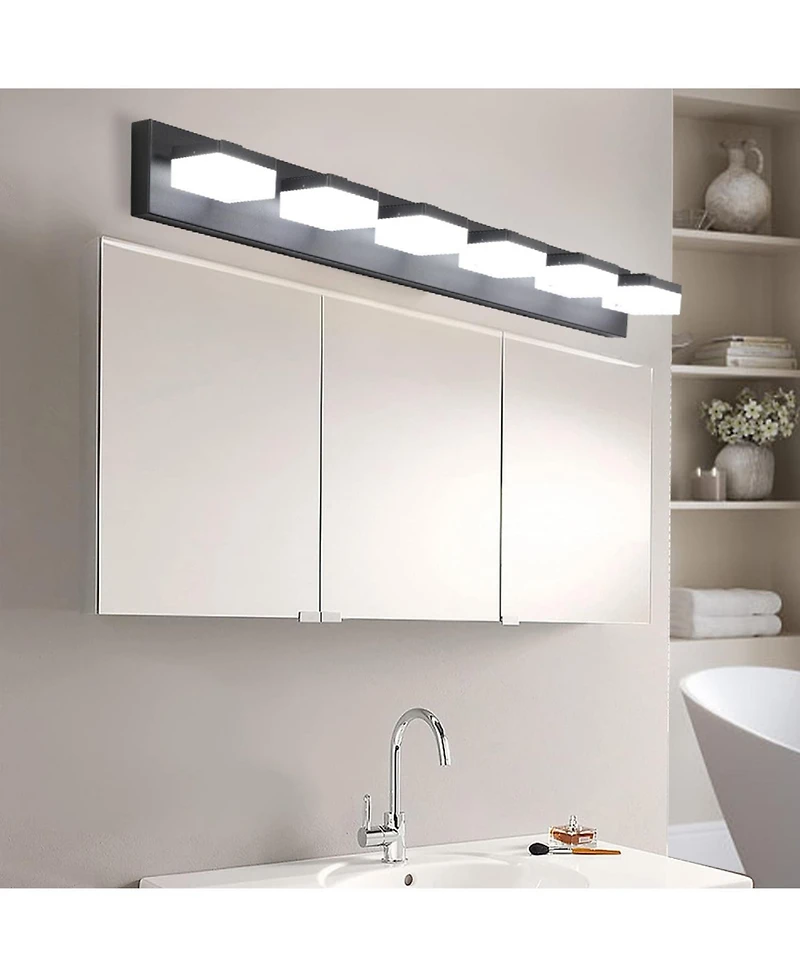 Streamdale Furniture Modern 6-Light Black Led Vanity Mirror Light Fixture For Bathrooms And Makeup Tables