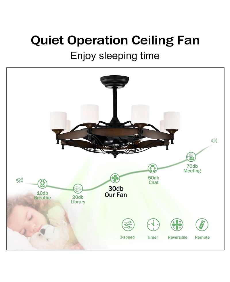 Streamdale 33-Inch Black Ceiling Fan with Remote Control, 6 Speeds, Abs Blades, for Indoor Use