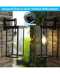 Streamdale Modern Wall Lanterns, Black Metal, Ambient Sensors, Weatherproof Wall Sconces (Set of 2)