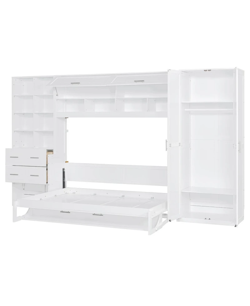 Streamdale Furniture Full Size Murphy Bed Wall Bed with Closet Drawers and Shelves