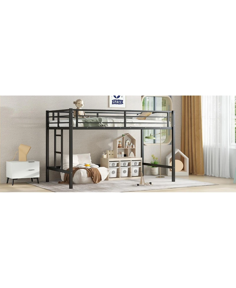 Streamdale Furniture Twin Metal Loft Bed with Ladder & Guardrails - Black