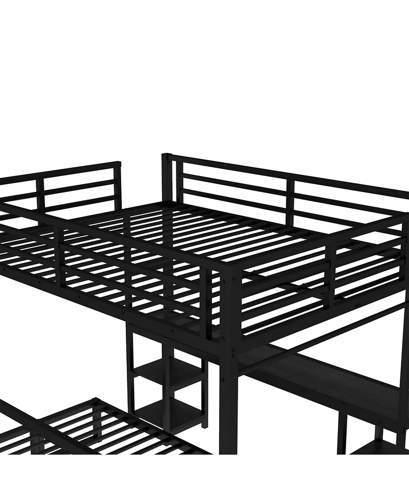 Streamdale Furniture Queen Over Twin Xl Bunk Bed with Desk Led & Usb Black