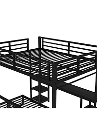 Streamdale Furniture Queen Over Twin Xl Bunk Bed with Desk Led & Usb Black