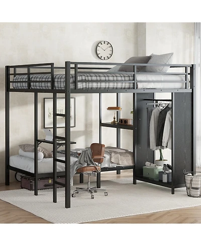 Streamdale Furniture King/Twin Xl Bunk Bed with Wardrobe & Desk - Black