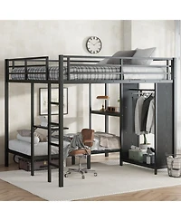 Streamdale Furniture King/Twin Xl Bunk Bed with Wardrobe & Desk - Black