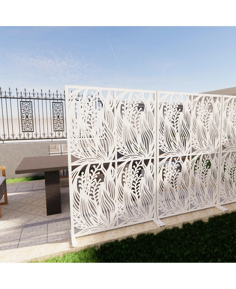 Streamdale Furniture White Leaf Metal Privacy Screen 3.8x6ft