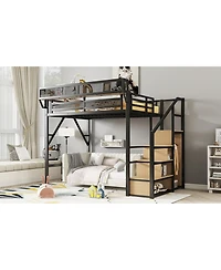 Streamdale Furniture Metal Full Loft Bed with Stairs & Storage - Black