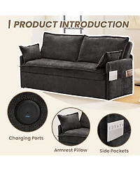 Streamdale Furniture 59.5" Chenille Sleeper Sofa Bed w/ Storage & Usb Ports