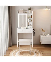 Streamdale Furniture Small Vanity Desk with Mirror Led Lights & Outlet - White