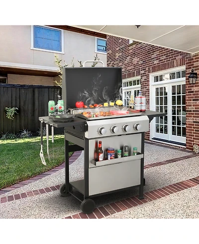 Streamdale Furniture 4-Burner Propane Bbq Grill Ss Plancha Foldable Side Table