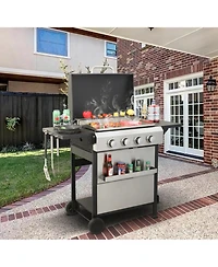 Streamdale Furniture 4-Burner Propane Bbq Grill Ss Plancha Foldable Side Table