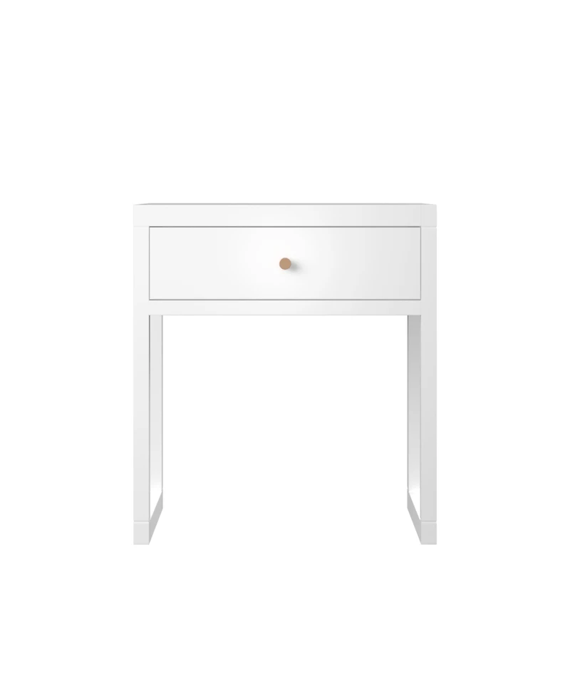 Streamdale Modern White Nightstand with Drawer & Wood Knob