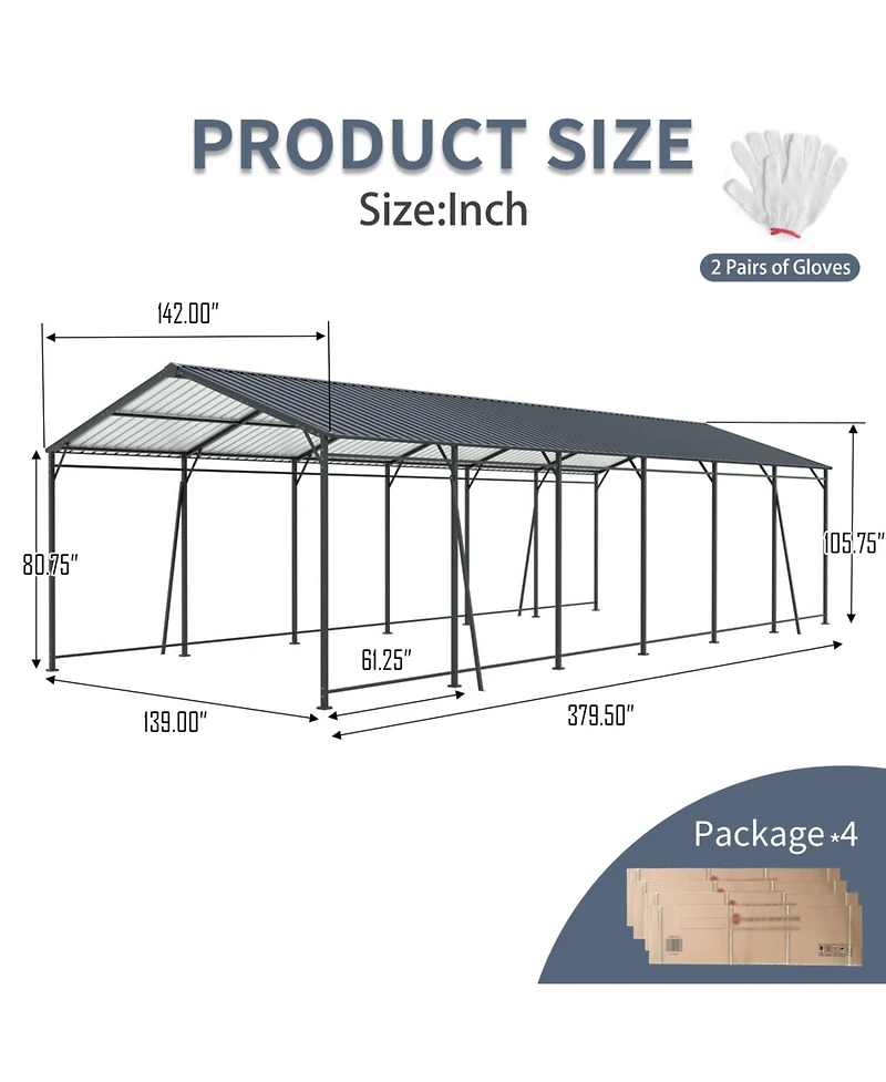 Streamdale Furniture Streamdale 12x32 Ft Heavy Duty Galvanized Steel Carport Garage