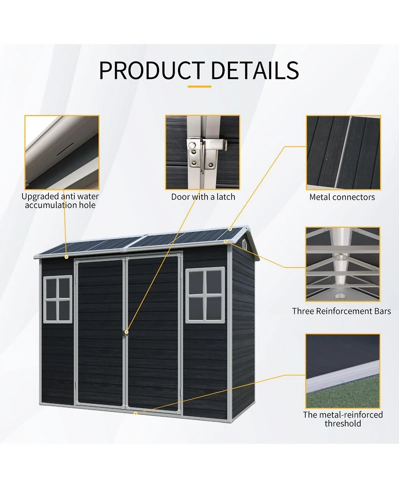Streamdale Furniture 8x4 Outdoor Storage Shed, Two-Window, Double-Door, Black (W540S00046)